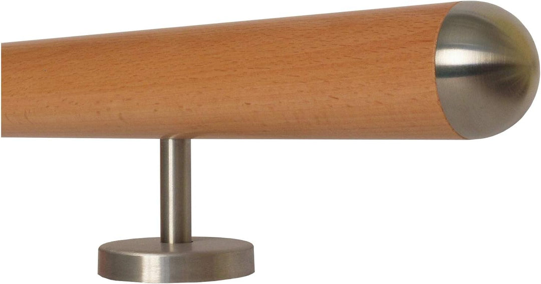 Buche Holz Treppe Handlauf Geländer Griff gerade Edelstahlhalter, Länge 30 - 500 cm aus einem Stück