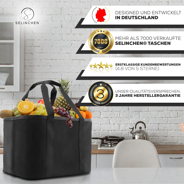 Selinchen® - Premium Einkaufskorb | Hochwertige Einkaufstasche faltbar und mit PU-Ledergriff | Ideal