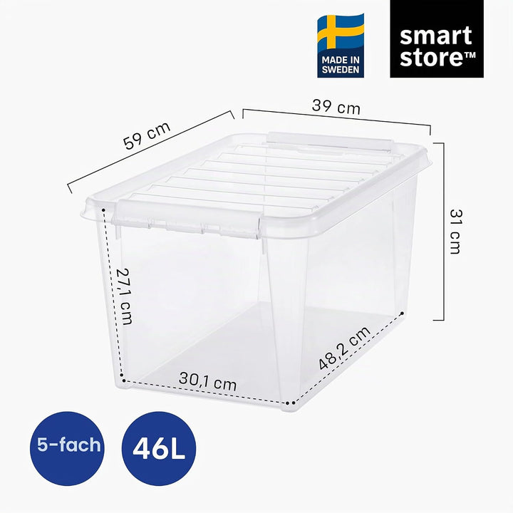SmartStore Aufbewahrungsboxen 47 L – 5 transparente und stapelbare Boxen mit Deckel und Clipverschlu
