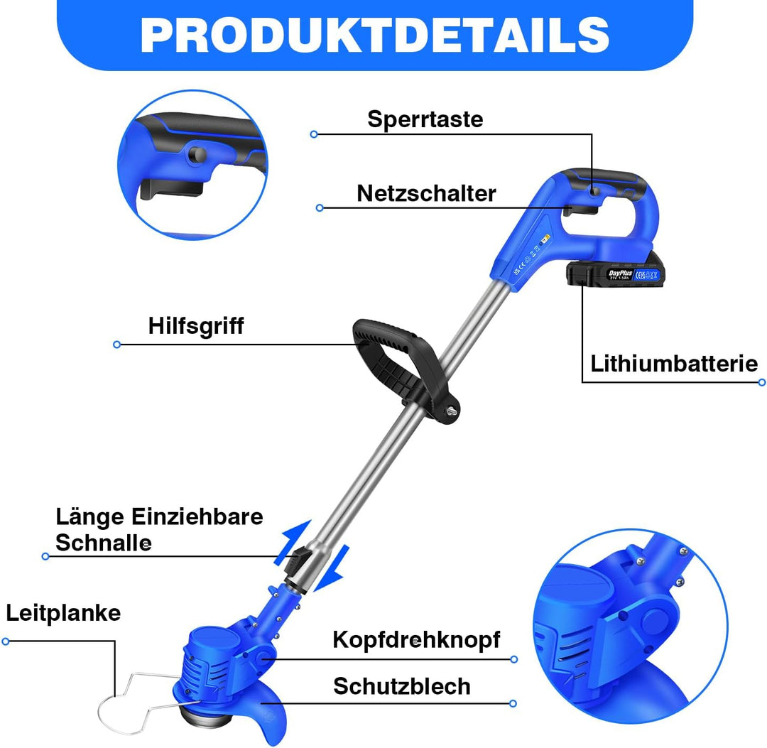 Akku Rasentrimmer mit Akku 21V,850W Rasentrimmermit 3.0AH Batterien,Akku Motorsense &amp; Rasentrimmer R