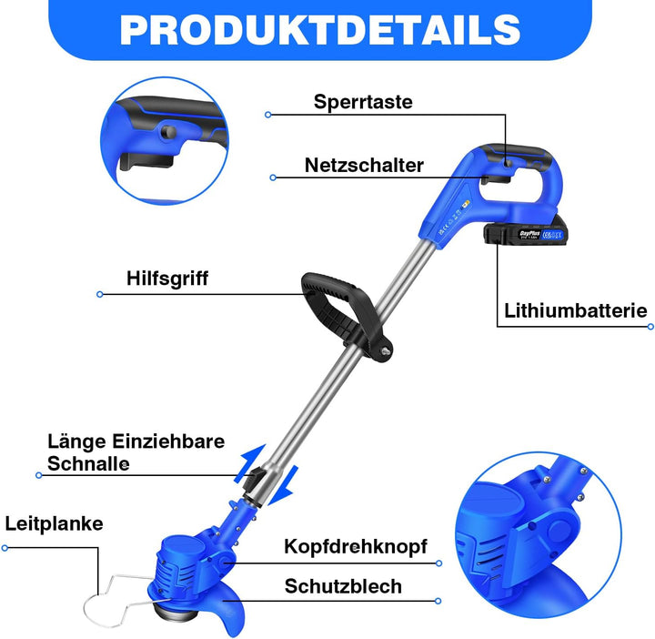 Akku Rasentrimmer mit Akku 21V,850W Rasentrimmermit 3.0AH Batterien,Akku Motorsense &amp; Rasentrimmer R