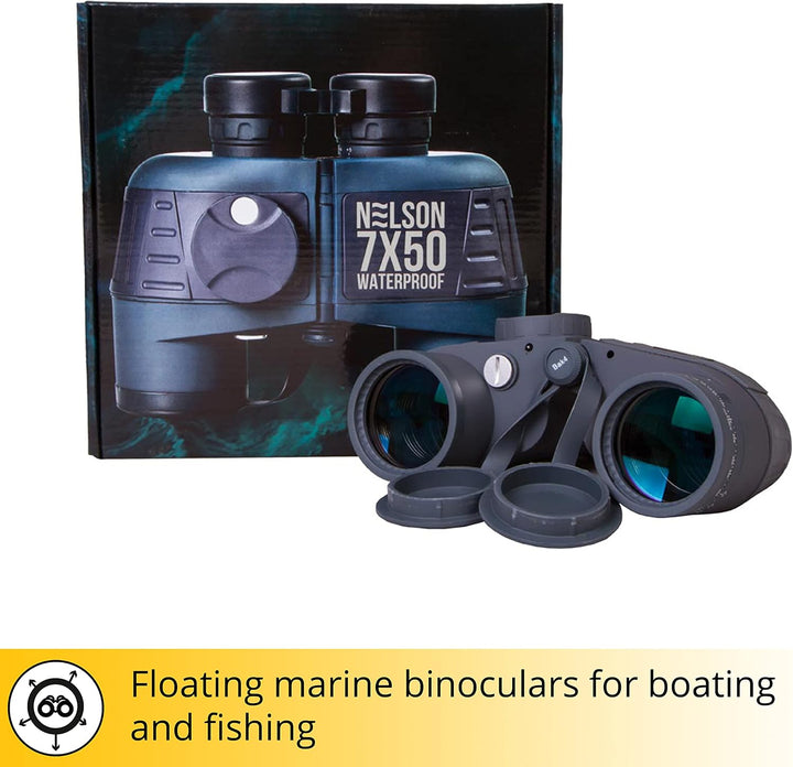 Levenhuk Nelson 7x50 Marinefernglas mit Kompass, Wasserdicht für Erwachsene | Integrierter Entfernun