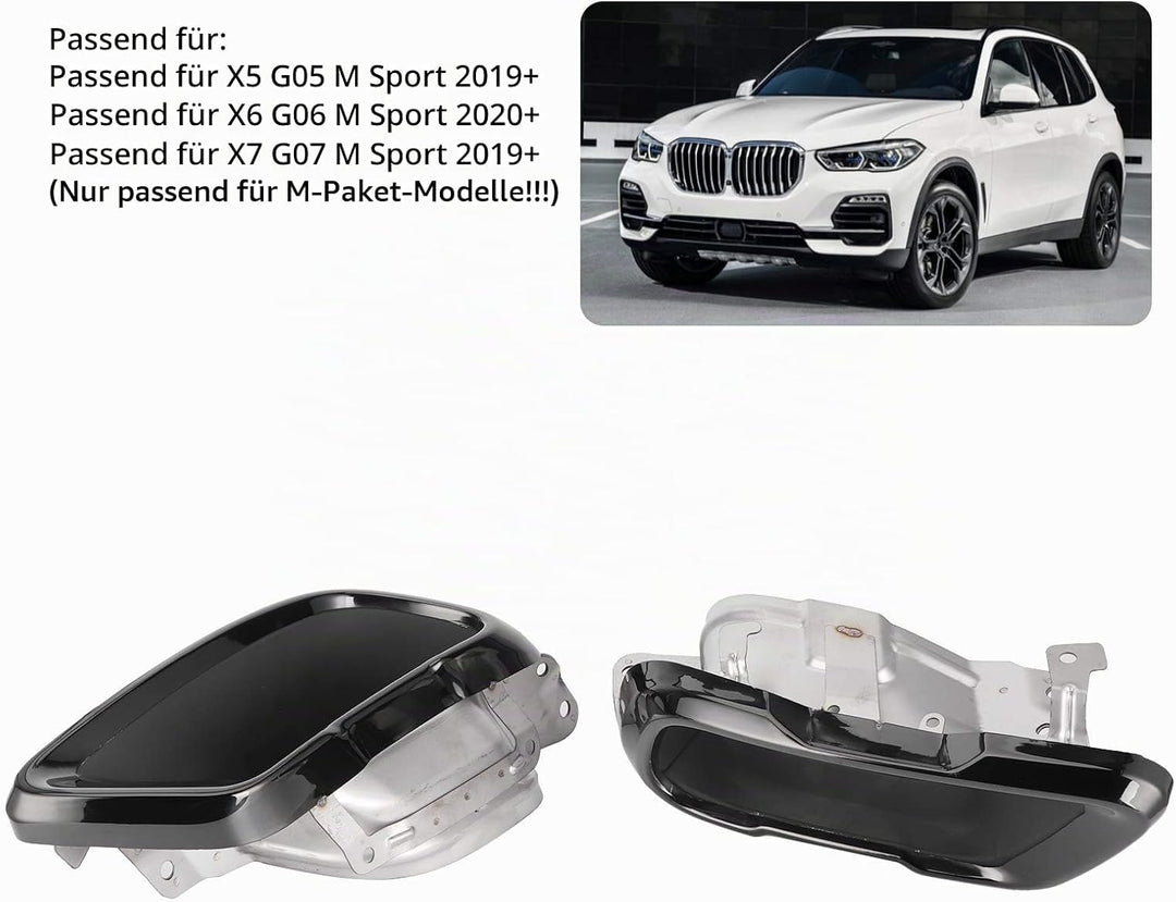 Qiilu Paar Chrom Schwarz Auspuffblenden Set Endrohrblende Fit für X5 G05 M Sport 2019+ O2d264
