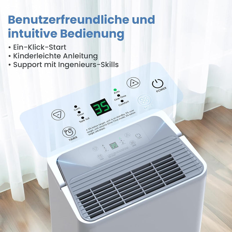 Newentor Bdpt. 12L Luftentfeuchter Elektrisch Keller 35dB, Entfeuchter Elektrisch Keller mit Ablaufs