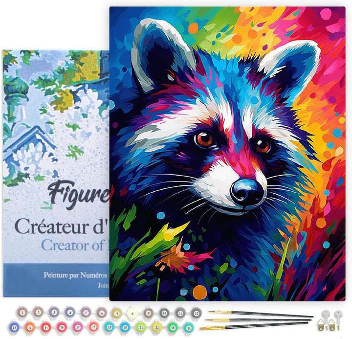 Figured'Art Malen Nach Zahlen Erwachsene Mit Rahmen Waschbär Farbenfroh Abstrakt - Paint by Numbers