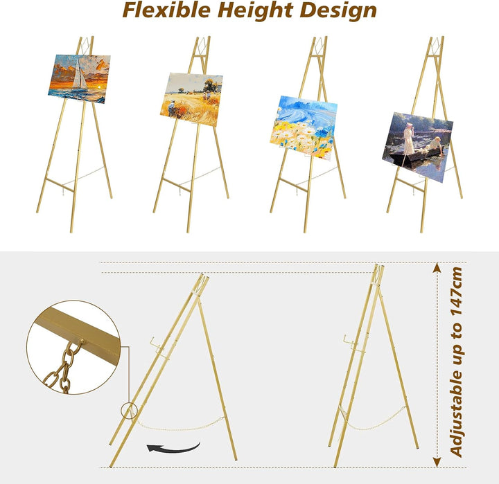 147cm Hochzeits Staffelei, Verstellbarer Gold Metall Staffelei Stand, Schwerer Boden Schildständer b