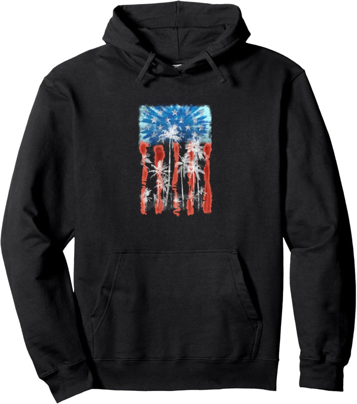 Americana Palm and Stars Tie Died American Flag Pullover Hoodie