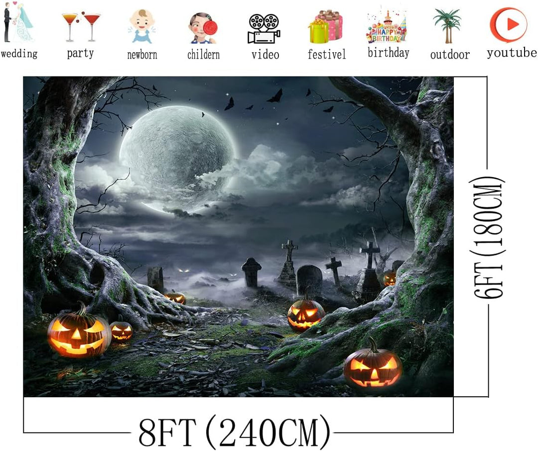 AIIKES 8x6FT Halloween Horror Nacht Fotografie Hintergrund Horror Nacht Hintergrund Kürbislaterne Hi
