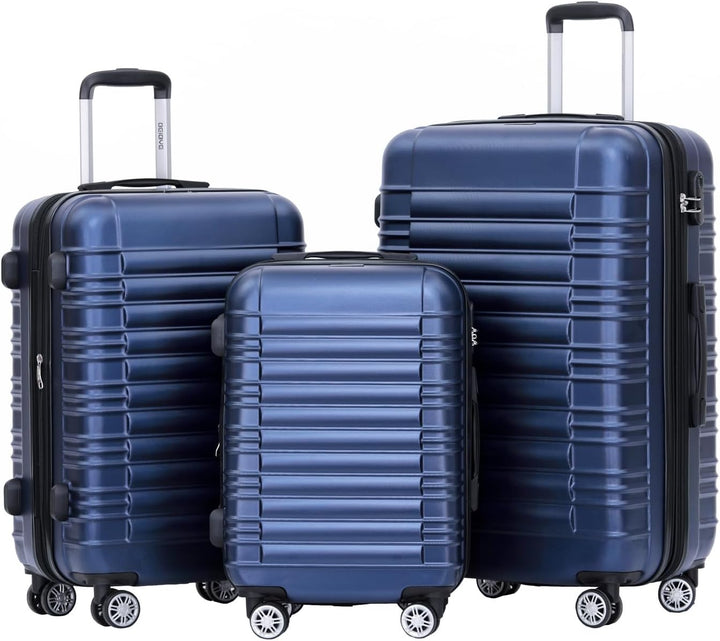 BEIBYE Hartschalen Koffer Trolley Rollkoffer Reisekoffer Zwillingsrollen Kofferset (Dunkelblau, Set)