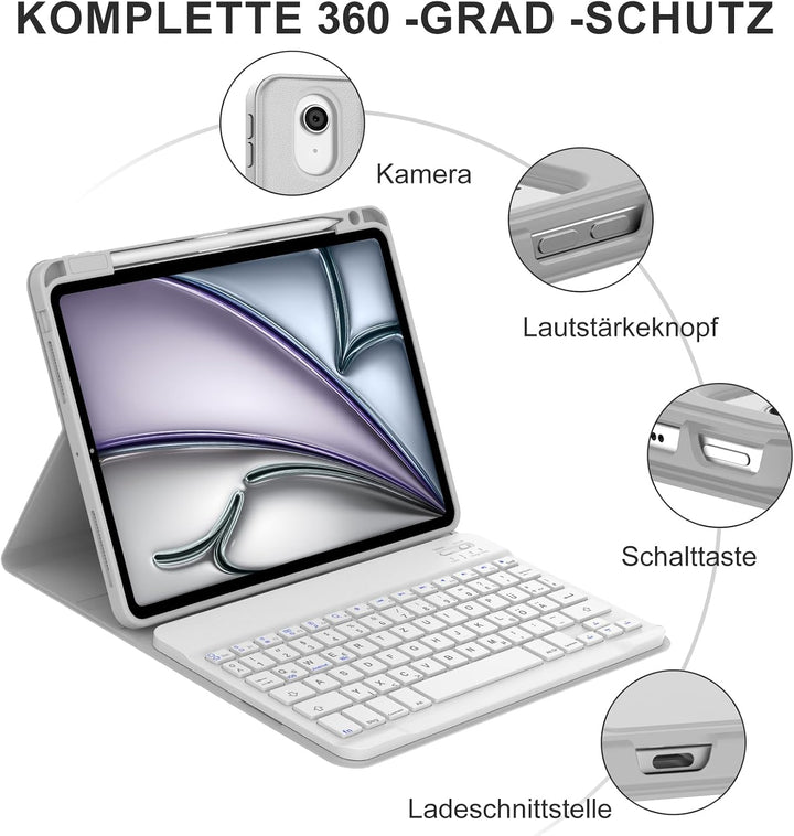 Tastatur für iPad Air 11 (M4 2026/M3 2025/M2 2024)/iPad Pro11/Air 5./4. Gen | Mit Magnetisch Abnehmb