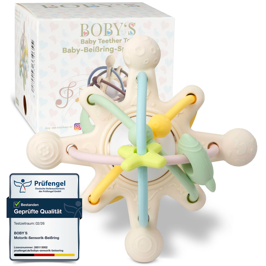 BOBY´S sensorischer Baby Beissring Milk White/Motorikspielzeug aus BPA-freiem Silikon/Zahnhilfe für