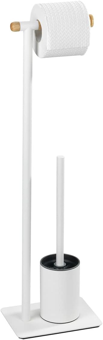 WENKO Stand WC-Garnitur Macao - WC-Bürstenhalter, Stahl, 21 x 70.5 x 15 cm, Weiss, weiss / braun, 70