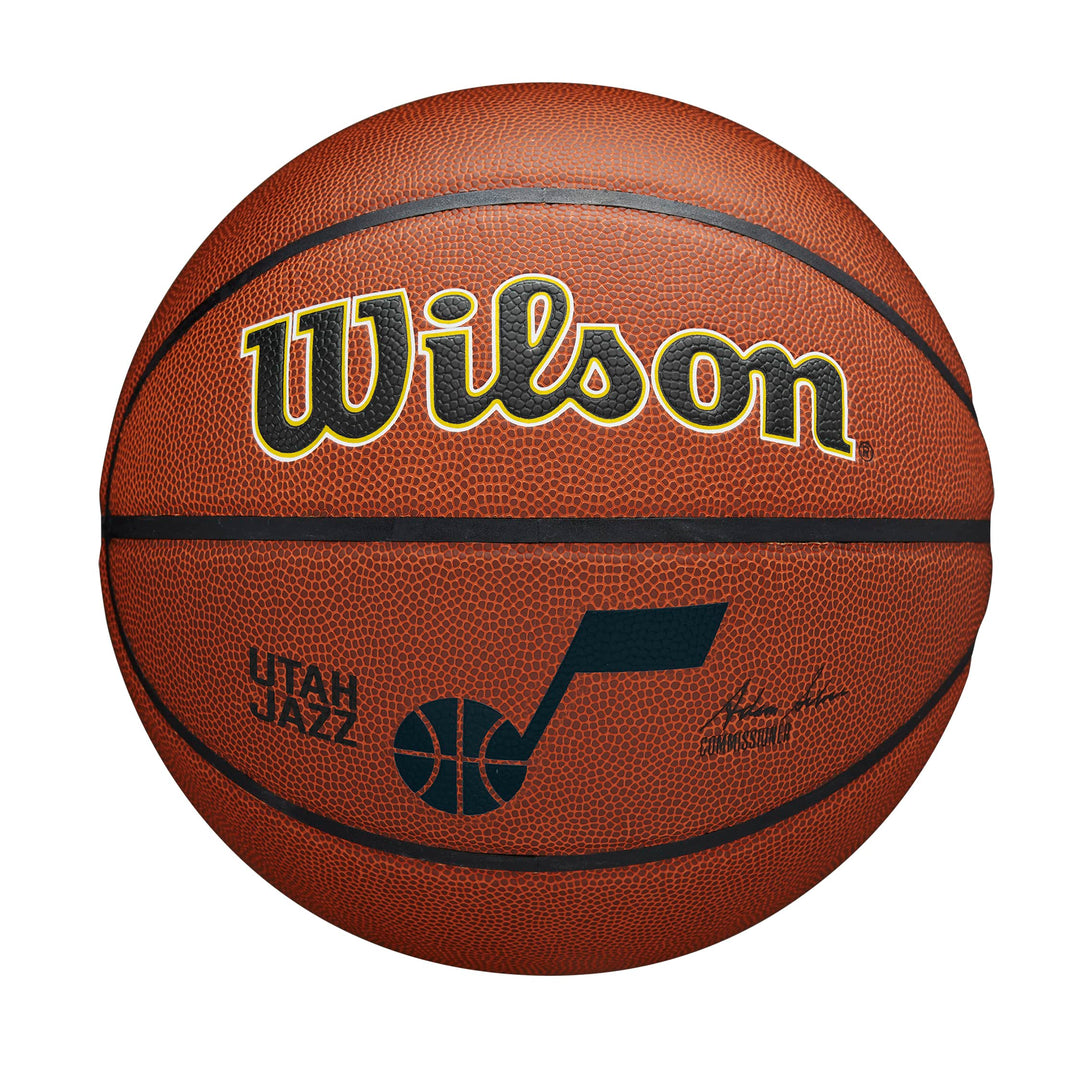 Wilson Basketball, NBA Team Alliance, Utah Jazz, Outdoor und Indoor, PureFeel Cover, Grösse: 7, Brau