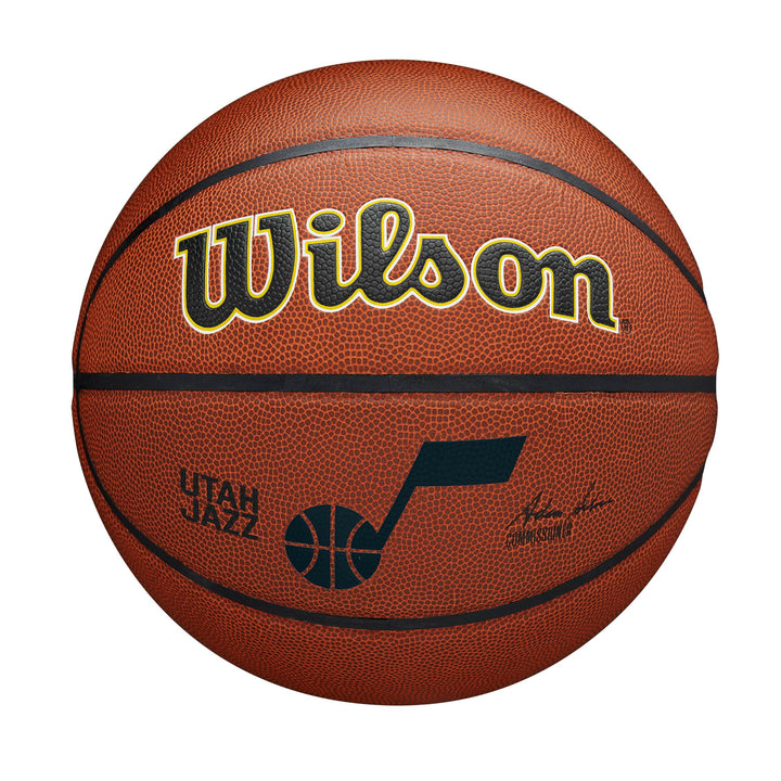 Wilson Basketball, NBA Team Alliance, Utah Jazz, Outdoor und Indoor, PureFeel Cover, Grösse: 7, Brau