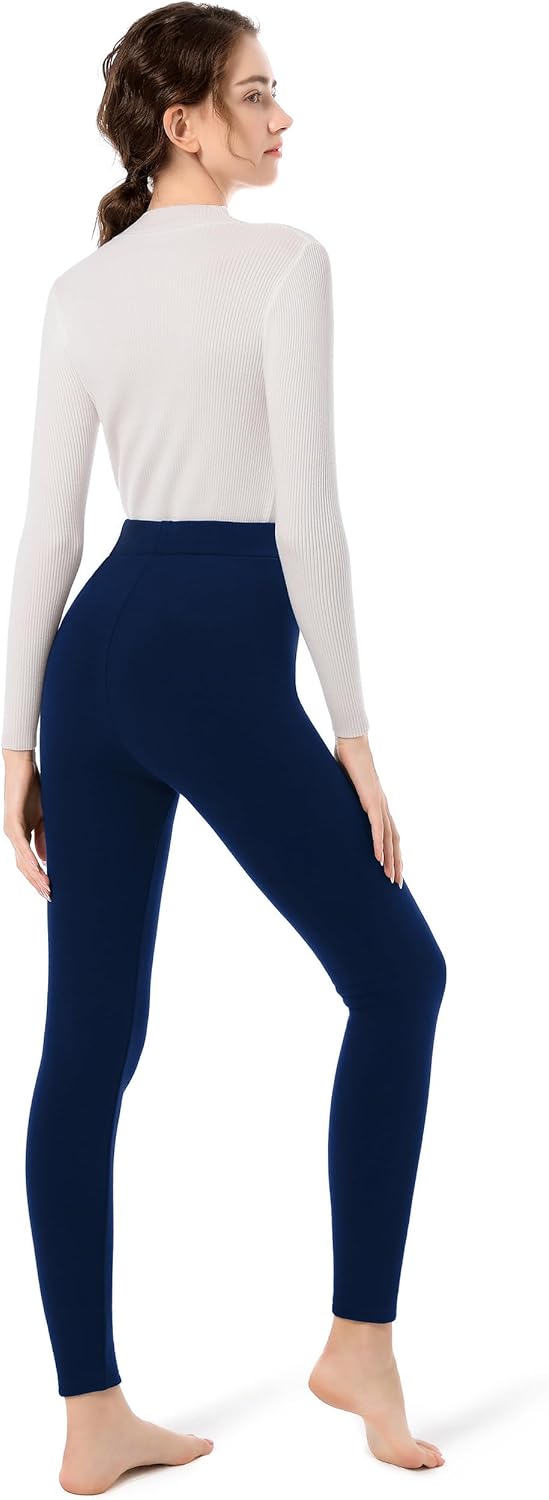 Baumwolle Thermo Leggings mit Taschen, Gefütterte High Waist Damen Winter Leggings mit Fleece, Dicke