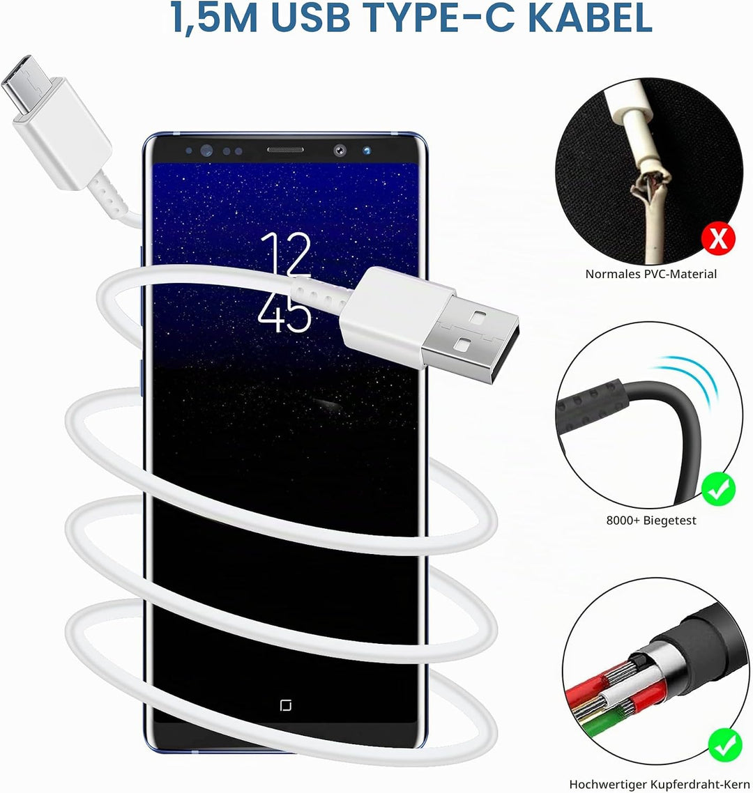 3er Pack USB Ladegerät mit Ladekabel Original USB Typ-C für Samsung Galaxy A15 A14 A13 A04S A71 A55