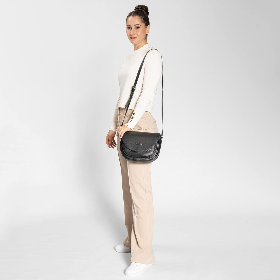 Lazarotti Bologna Leder Umhängetasche Damen | längenverstellbarer Schultergurt & 3 Fächer | grosse C