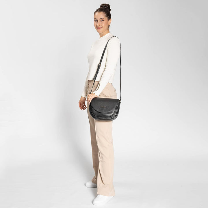 Lazarotti Bologna Leder Umhängetasche Damen | längenverstellbarer Schultergurt & 3 Fächer | grosse C