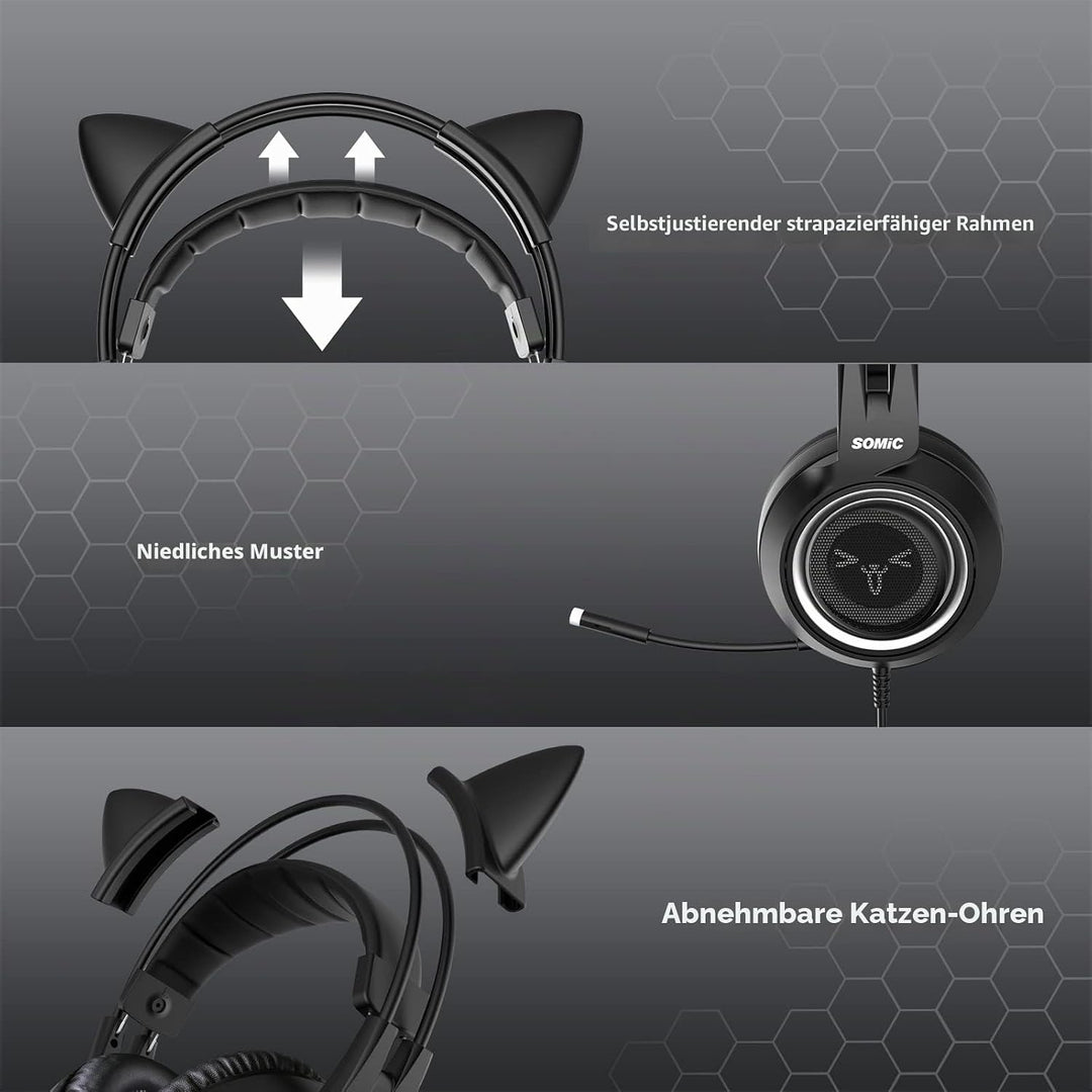 Somic Gaming-Kopfhörer für Xbox One, Stereo-Surround-Sound mit Geräuschunterdrückung, abnehmbares Ka
