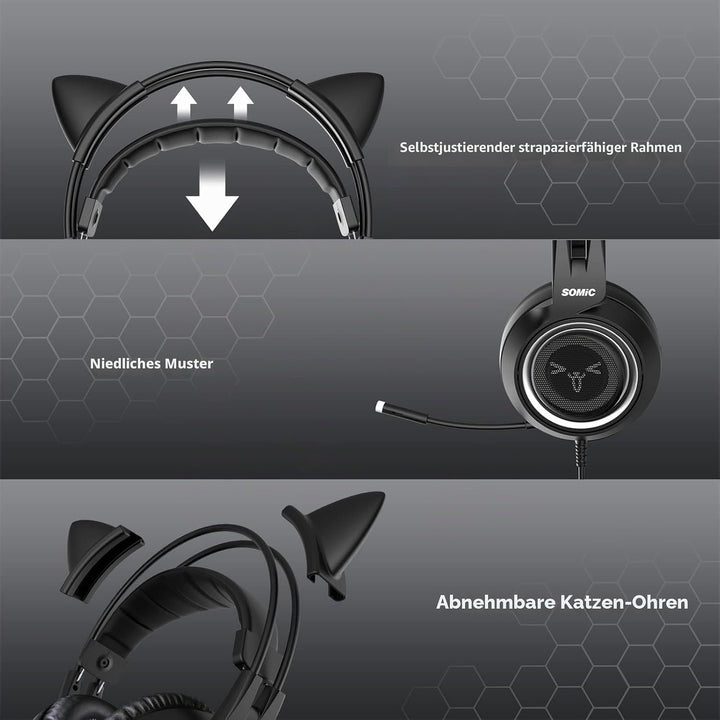 Somic Gaming-Kopfhörer für Xbox One, Stereo-Surround-Sound mit Geräuschunterdrückung, abnehmbares Ka