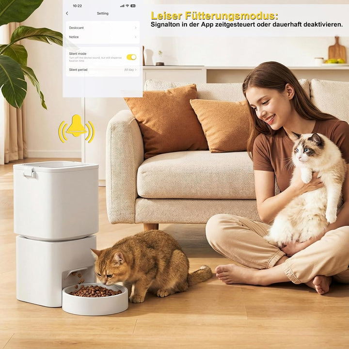 Futterautomat Katze, 5L Grosses Fassungsvermögen, 2.4GHz / 5GHz WiFi Smart Futterspender mit App Ste