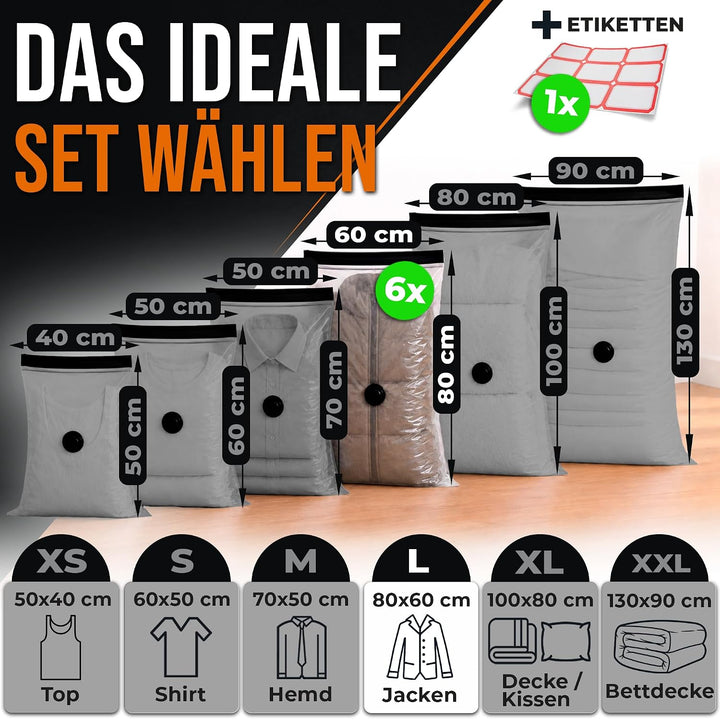 Vakuumbeutel für Kleidung I 6 STÜCK I Grösse L: 80x60cm I Vacuum Bags for Clothing I Staubsauger Vak