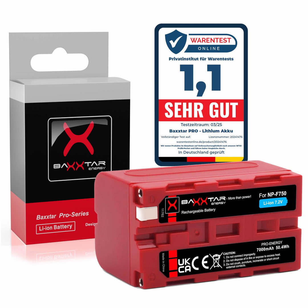 BAXXTAR PRO Akku NP-F750 echte 5200mAh - LG Cells Inside - kompatibel mit Sony NP-F750 / NP-F550 NP-