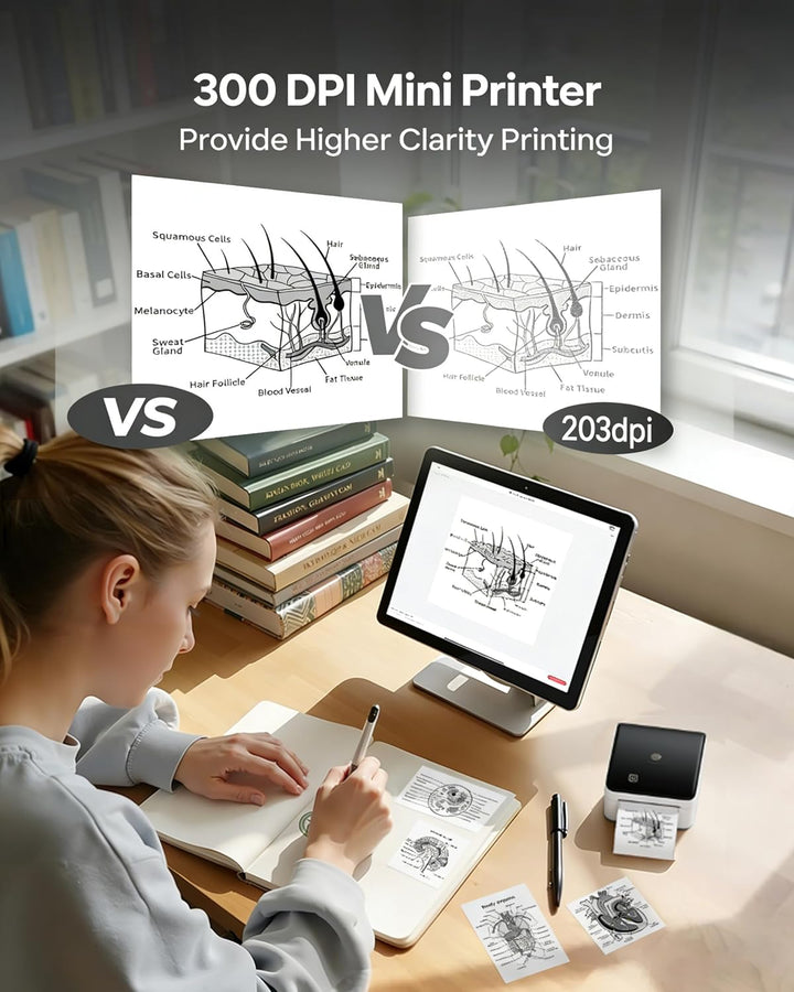 Phomemo Mini Drucker Aufkleber Drucker, M02 Pro Mini Thermodrucker, 300 DPI Fotodrucker für Smartpho