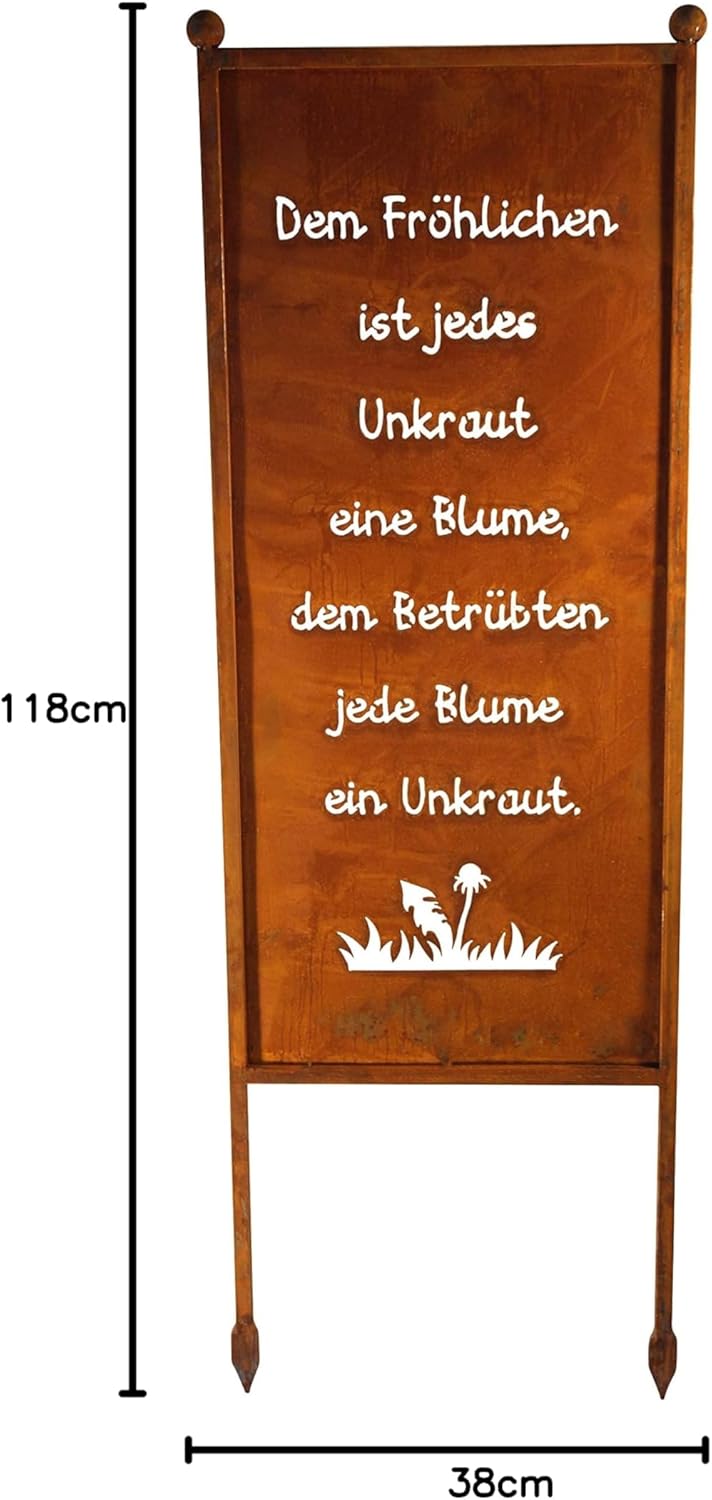 Bornhöft Schild/Spruchtafel Gartenschild Edelrost Rost zum Einstecken rostige Gartendeko (Dem Fröhli