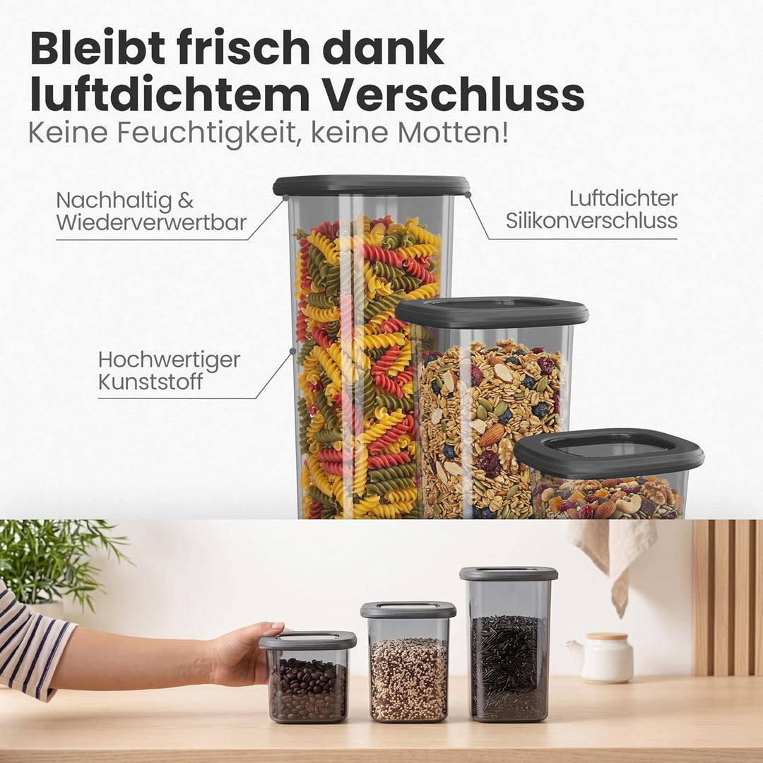 Lemontree Vorratsdosen mit Deckel Luftdicht – 3 Grössen (550/1200/ 1750 ml) – Stapelbare Aufbewahrun