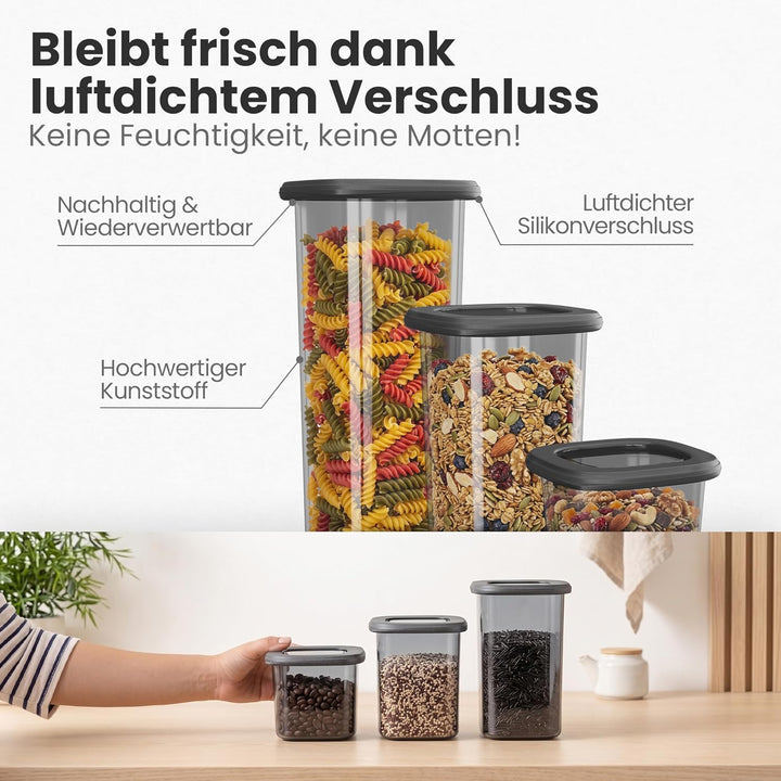 Lemontree Vorratsdosen mit Deckel Luftdicht – 3 Grössen (550/1200/ 1750 ml) – Stapelbare Aufbewahrun