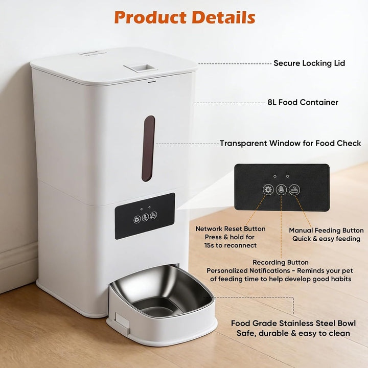Futterautomat Katze 5L mit App Steuerung,15g Portionen für Katzen &amp; Hunde | Katzenfutter Automat mit