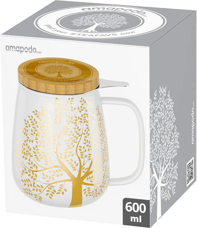 amapodo Teetasse mit Deckel und Sieb - 600ml Porzellan Tee Tasse gross - Jumbotasse - XXL Tea Cup Se
