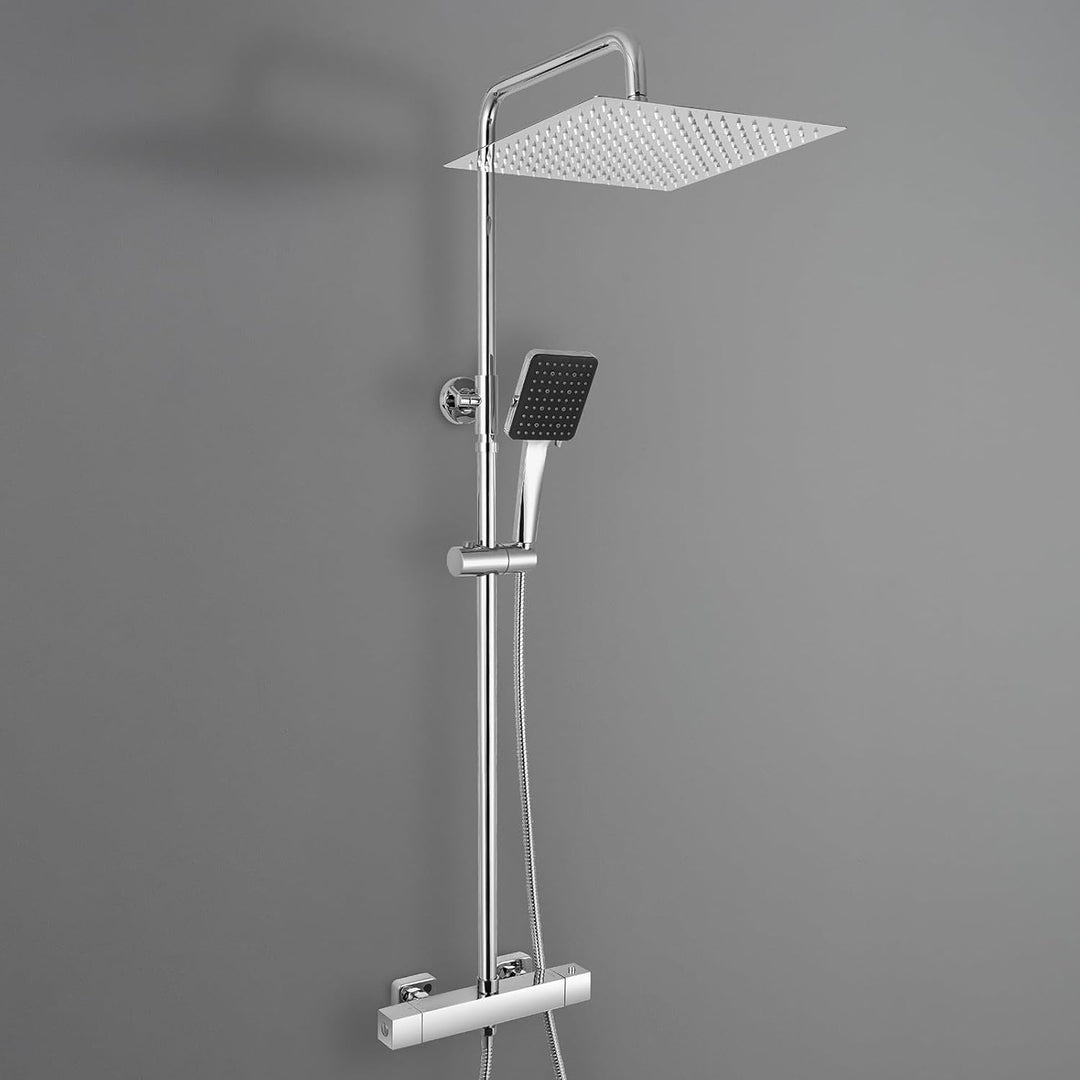 Auralum Thermostat Regendusche Komplettset Chrom Edelstahl mit 30cm Überkopfbrause, Höhenverstellbar