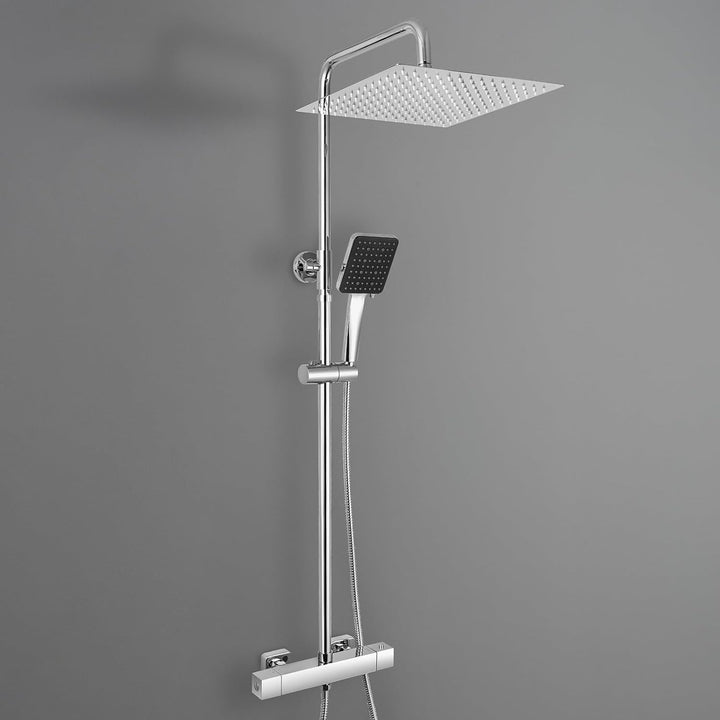 Auralum Thermostat Regendusche Komplettset Chrom Edelstahl mit 30cm Überkopfbrause, Höhenverstellbar