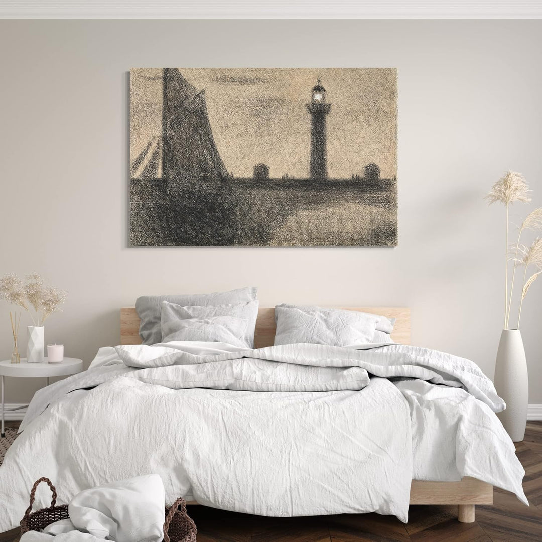 Printed Paintings Leinwand (80x60cm): Georges Seurat - Der Leuchtturm von Honfleur 80x60 cm, 80x60 c