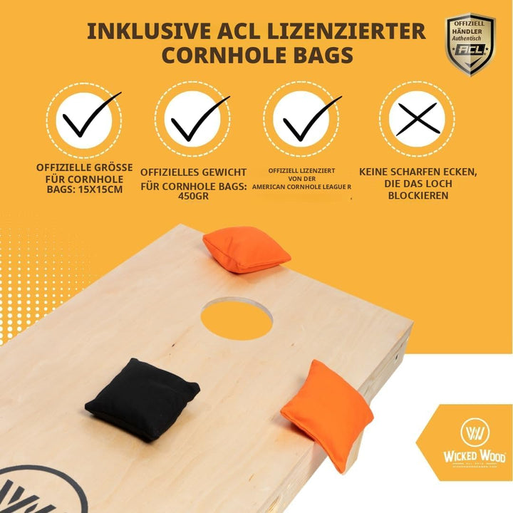 Offizielles Cornhole Set 90x60cm - 2x4 Cornhole Säckchen - EIN offiziell ACL-lizensiertes Set of Cor