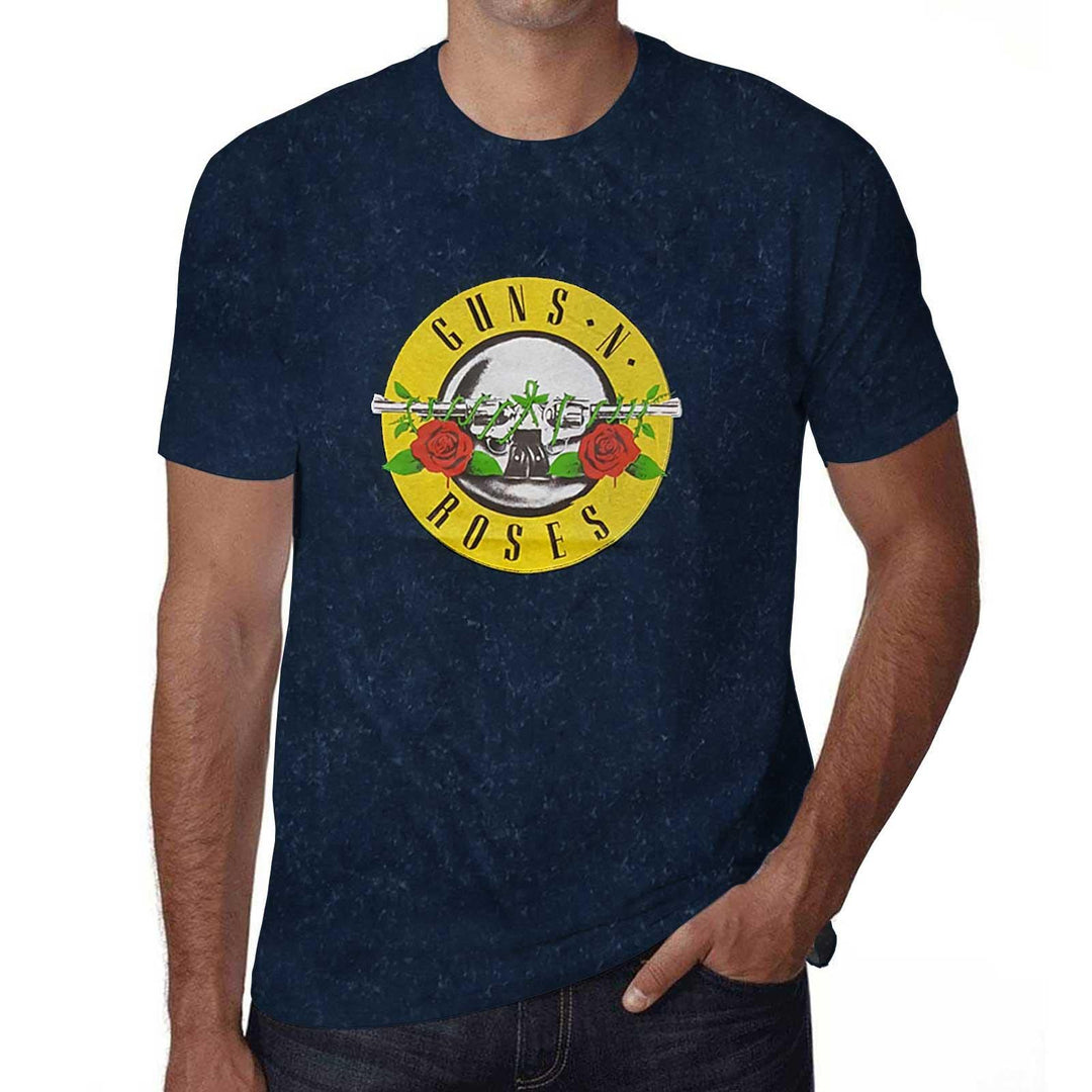 Guns N' Roses T Shirt Classic Band Logo Nue offiziell Herren Navy Blau Snow Wash L