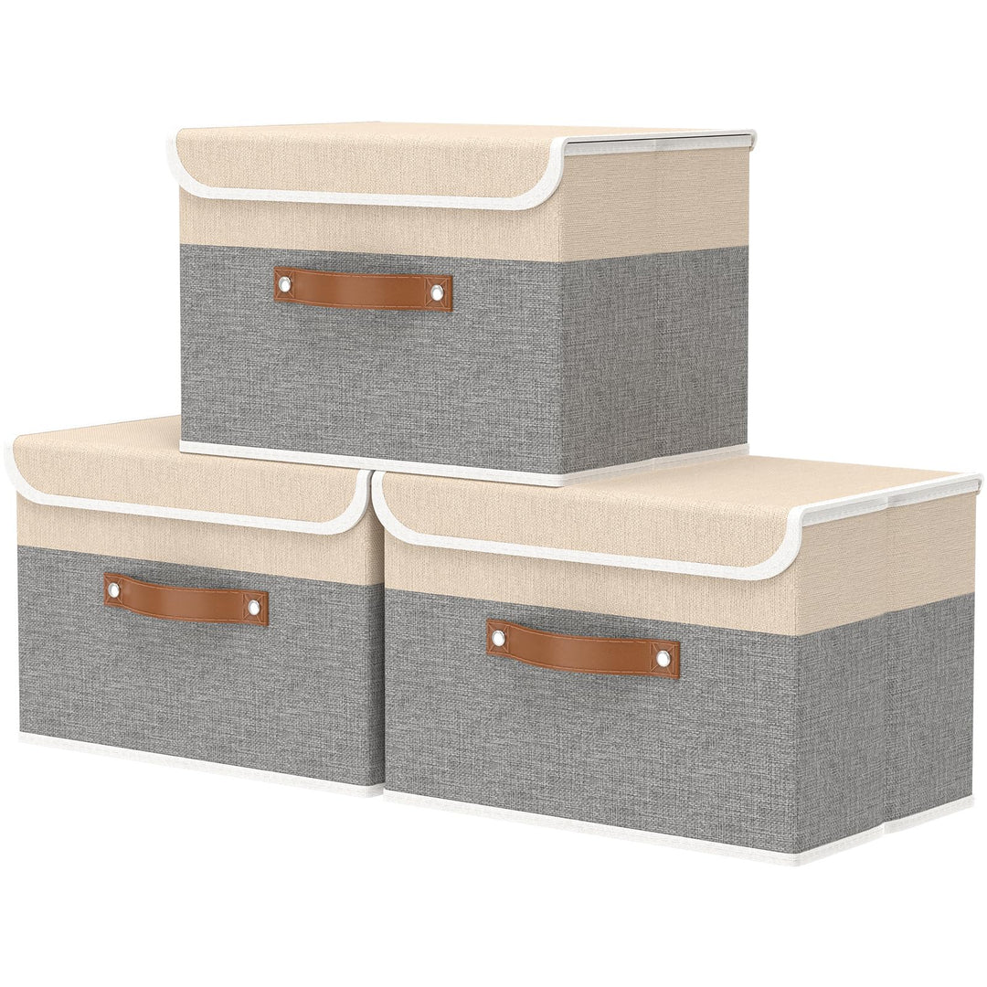 OUTBROS 3 Stück Aufbewahrungsboxen mit Deckel, 45 x 30 x 30 cm, faltbare Stoffboxen, Aufbewahrungskö