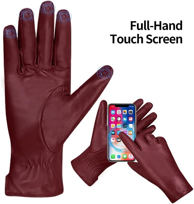 MGGMOKAY Damen Lederhandschuhe Kaschmir gefüttert L Weinrot(thouchscreen), L Weinrot(thouchscreen)