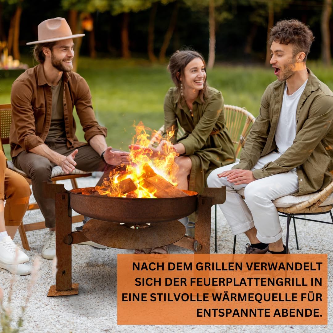 Terma Feuerschale mit Feuerplatte 69-80-100cm -Der Neue Grill Trend- Plancha Grillplatte feuertonne