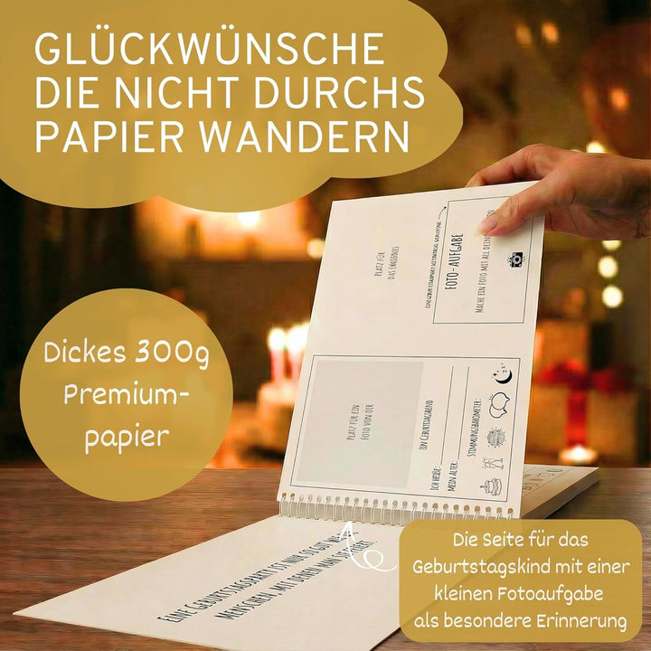 Gästebuch Geburtstag mit Fragen | 60 Seiten | 7 verschiedene Steckbriefe inkl. Fragen | Fotoalbum Ge