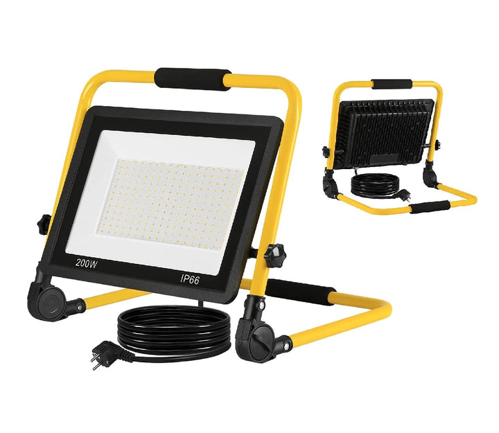 LED Flutlicht Baustrahler Tragbare 200W Kaltweiss - inkl. Standgestell und Tragegriff- Aussenleuchte