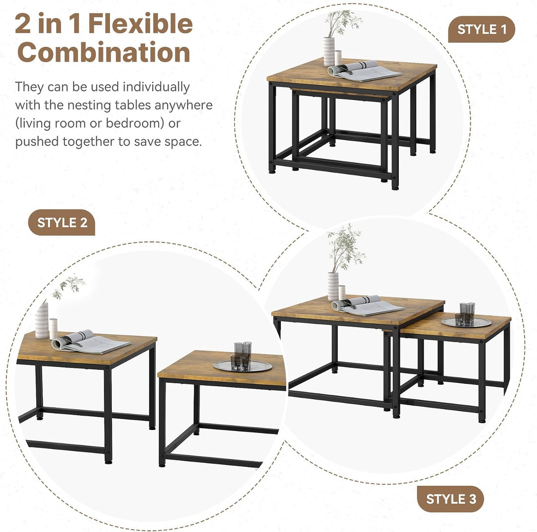 Hawthyhome wohnzimmertisch aus Holz mit Metallrahmen, Quadratisch couchtisch 2er Set & Moderner Beis