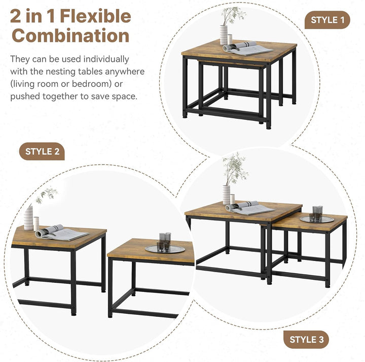 Hawthyhome wohnzimmertisch aus Holz mit Metallrahmen, Quadratisch couchtisch 2er Set & Moderner Beis