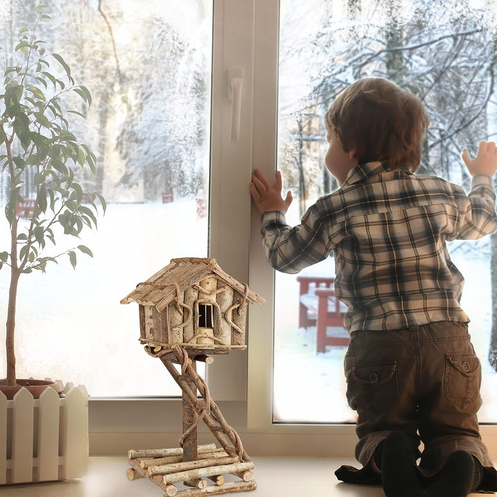 Relaxdays Vogelhaus stehend, unbehandeltes Deko Vogelhäuschen auf Ständer, handgemachtes Holzhaus mi