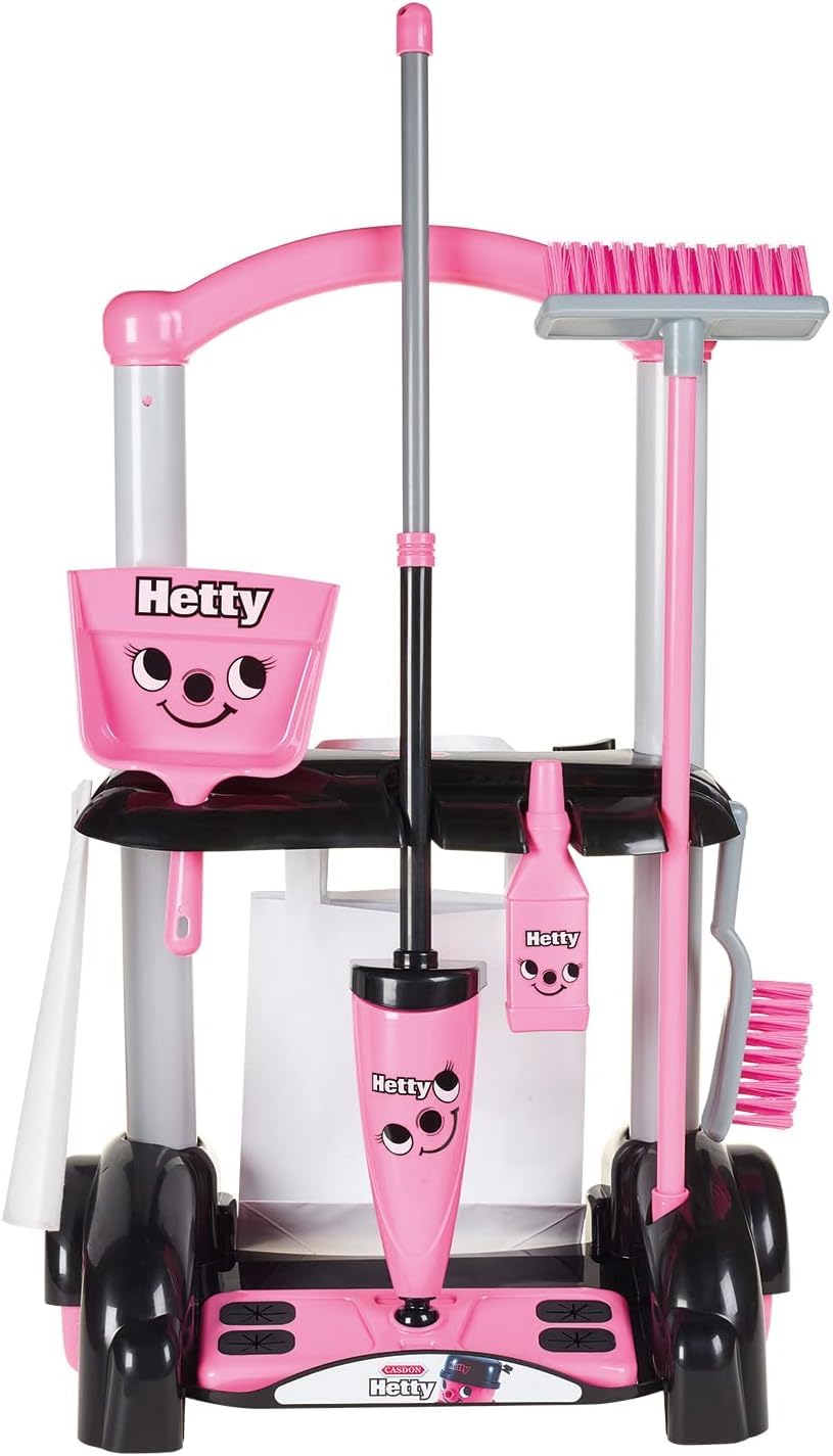 Casdon Henry & Hetty Spielzeug – Henry Putzwagen – Rosa Spielset im Hetty Design mit Mopp, Besen, Ke
