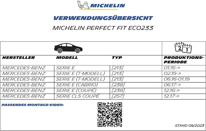 MICHELIN Scheibenwischer Set ECO233 | Mercedes Benz Serie E und Serie CLS Coupé | 600/550mm | Nachha