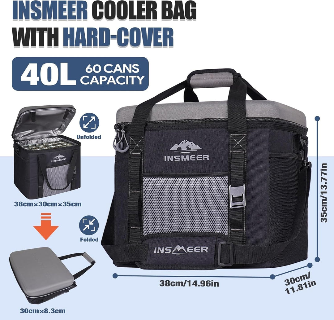 INSMEER Kühltasche Gross 40L, 60 Dosen Kühltasche Faltbar mit Hart Eva Dach, Wasserdicht Gross Kühlt