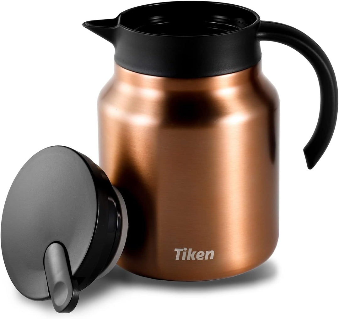 Tiken 1L Thermoskanne aus Doppelwandingem Edelstahl Isolierkanne Kaffeekanne mit Quick Tip Verschlus